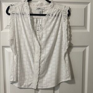 White House Black Market Scalloped Eyelet Blouse